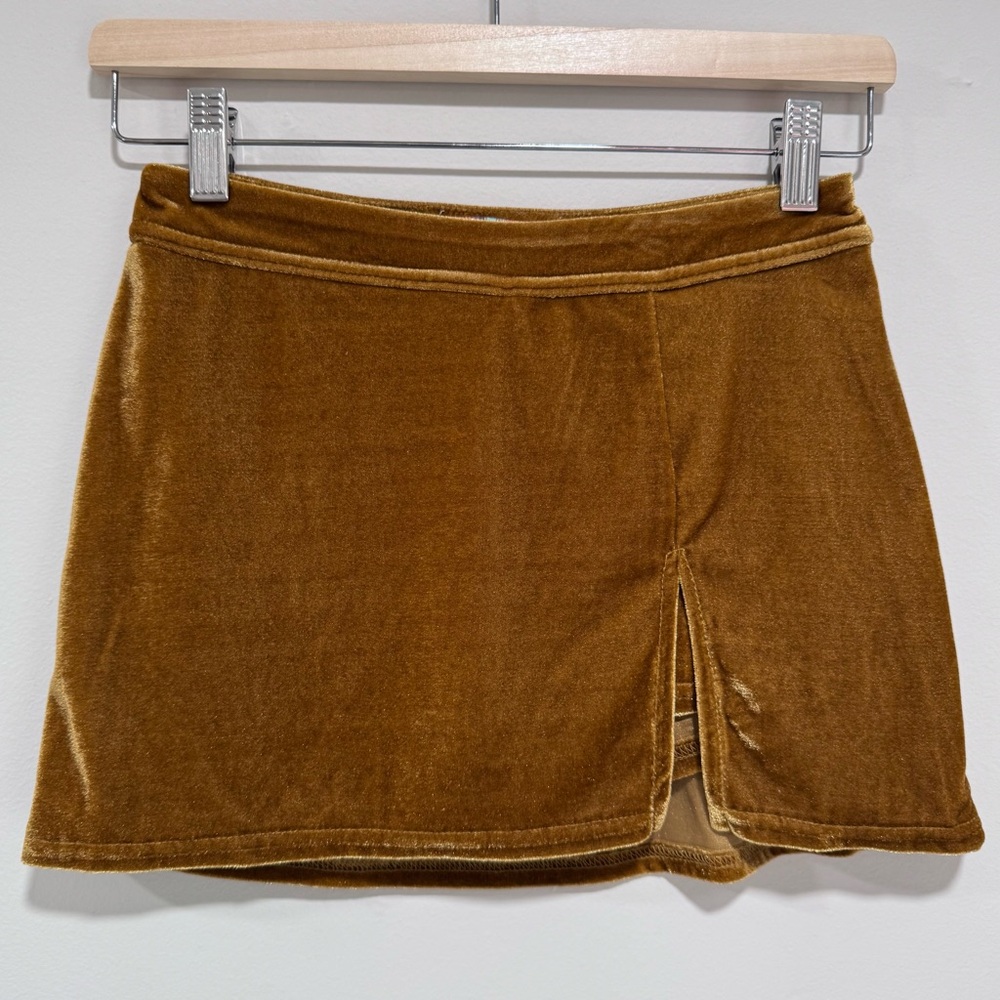 Urban Outfitters UO Grace Gold Velvet Micro Mini Skort with Front Slit - Small